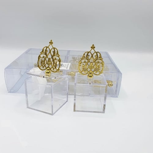 درزن 12 قطعة علب اكريليك تاج ذهبي ES133