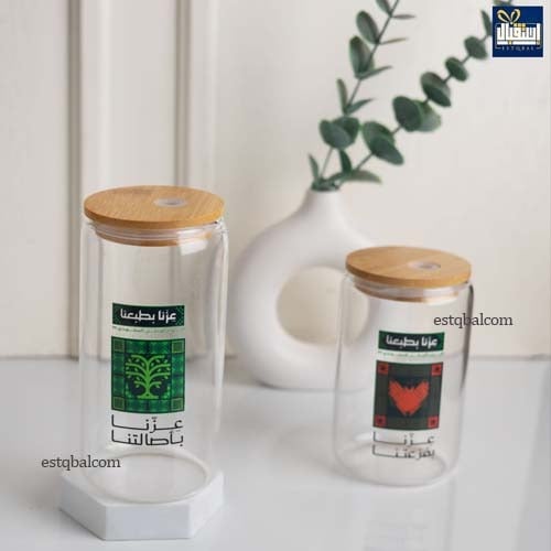 درزن (12 قطعة) توزيعات كاسات مع مصاص زجاج بشعار عز...