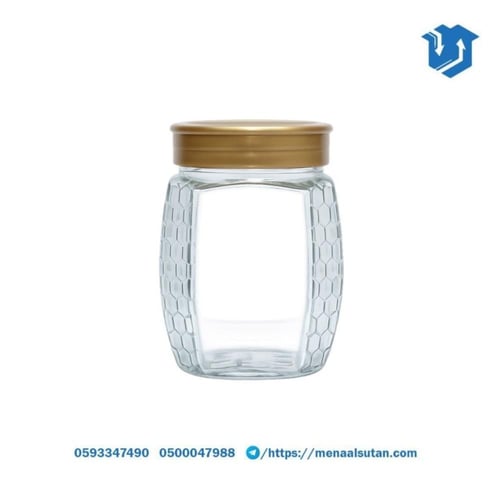 برطمان عسل زجاجي بغطاء ذهبي