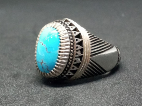 خاتم الفضة بحجر فيروز نشابوري صياغة عباسي عيار الف...