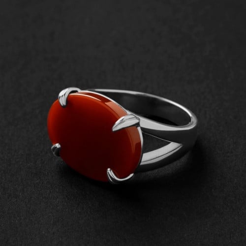 خاتم ملكي مخالب فضه عيار 925 - عنابي كبدي