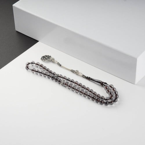 مسباح بكلايت بلجيكي رمادي شفاف مع طربزونة فضة