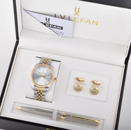 اطقم رجاليه بوكس جلد ساعه وكبك وقلم