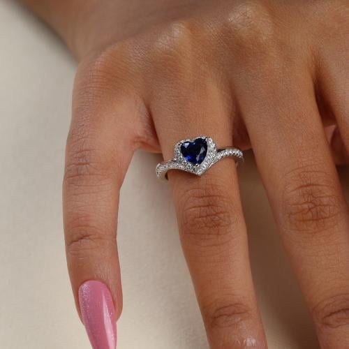 خاتم فضه بحجر الزركون الازرق