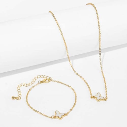 طقم قلادة واسوارة بشكل فراشة متدلية