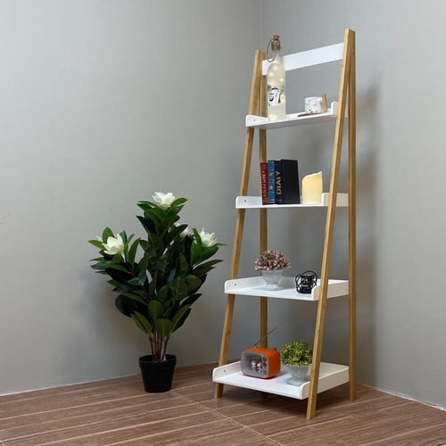 ستاند خشب 4 رفوف ابيض وخشبي