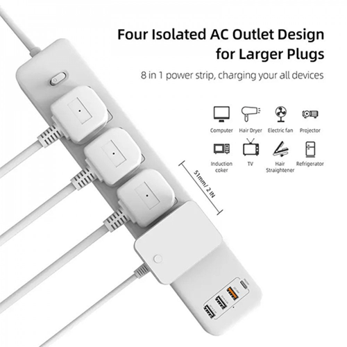 توصيلة كهربائية 3متر 4 منافذ كهرب + 3 USB + منفذ P...
