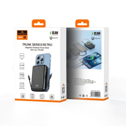 بطارية متنقلة 20 الف ماق سيف مع 2 كيابل مدمجة من م...