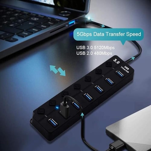 موزع USB 3.0 بـ7 منافذ محمول وعالي السرعة متوافق ا...