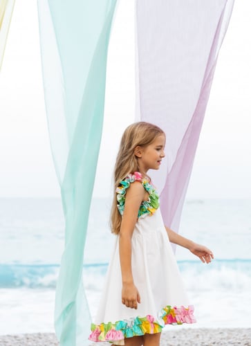 فستان بناتي ابيض (4-12 سنة )