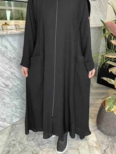 عباية بسحاب بجيوب نص كلوش - قماش انترنت