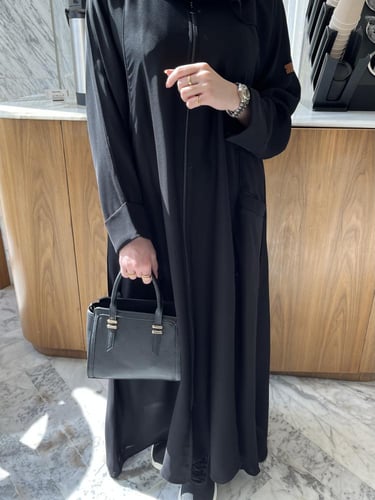 عباية بسحاب بجيوب نص كلوش - قماش انترنت