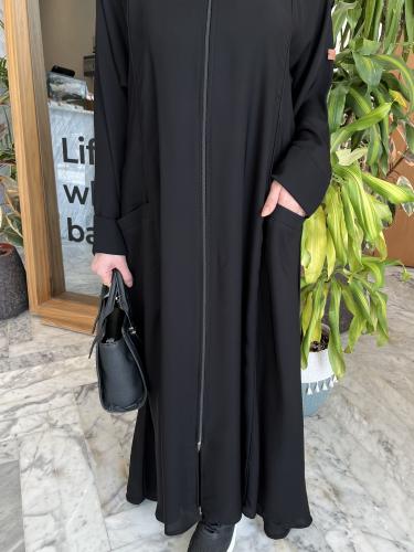 عباية بسحاب بجيوب نص كلوش - قماش انترنت