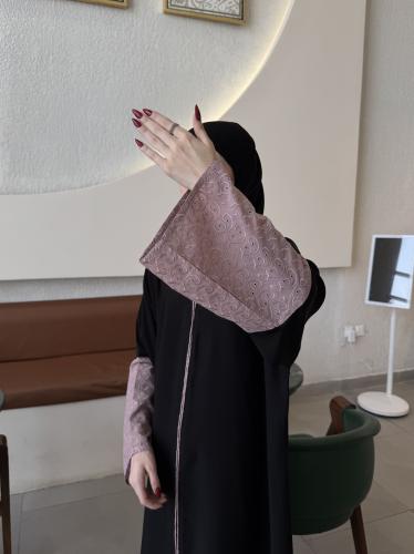 عباية الكم واسع وردي نص كلوش - قماش إنترنت