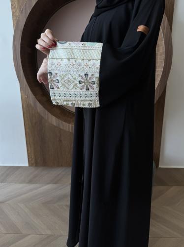 عباية الكم مربع بيج ملون نص كلوش - قماش انترنت