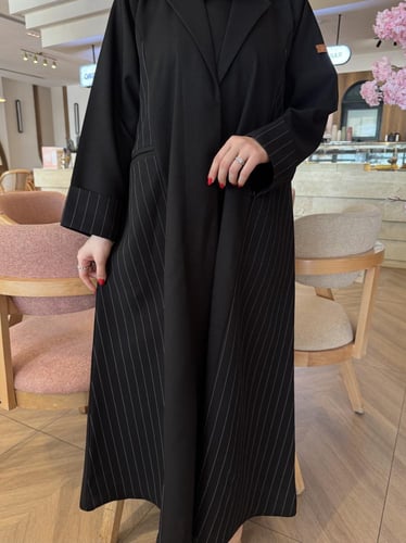 عباية بليزر قماش مخطط من الجانبين بجيوب نص كلوش -...