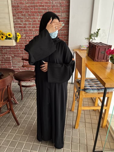 عباية كم اسود رخامي - قماش بلاك بيري