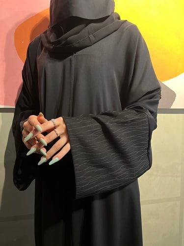 عباية كم اسود رخامي - قماش بلاك بيري