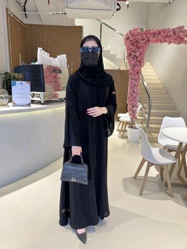 عباية جكار اسود نص كلوش - قماش انترنت