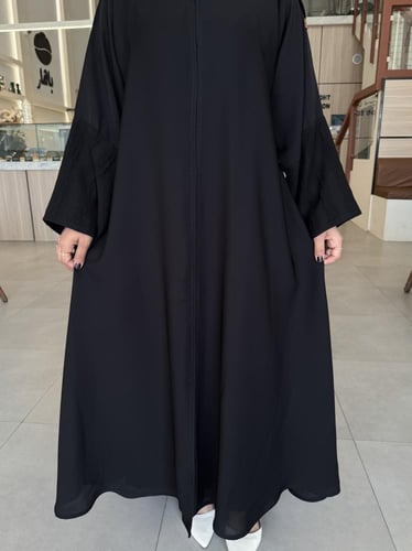 عباية الكم واسع كلفة سوداء ربع كلوش - قماش انترنت