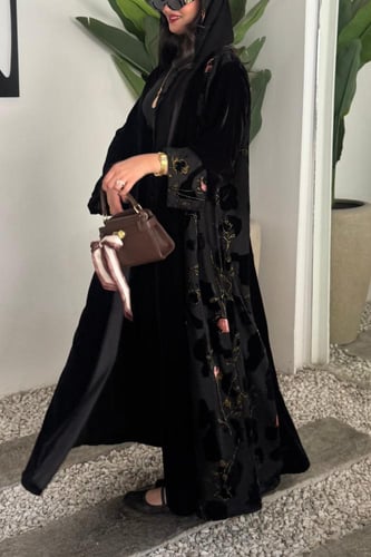 مخمل مع مخمل اسود شيفون مبطن من الجوانب و الأكمام