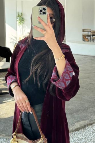 هودي بورغندي كشميري مخمل(هيام)