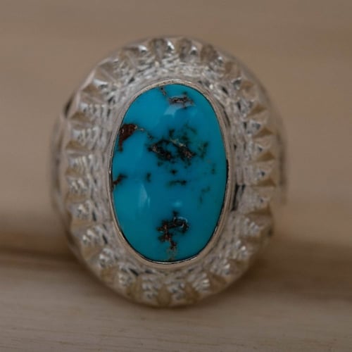 خاتم رجالي من الفيروز الطبيعي