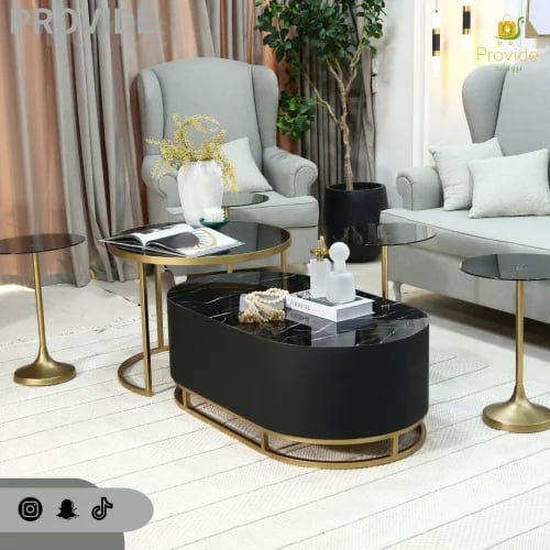 طقم طاولات تقديم بتصميم بيضاوي ودائري مع طاولات خد...