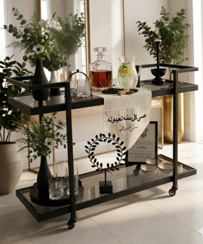 عربية تقديم عصرية ذات تصميم أنيق باللون الأسود مع...