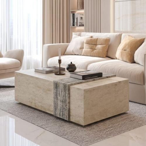 طاولة تقديم رخام ترافنتينو بتصميم عصري وفاخر.