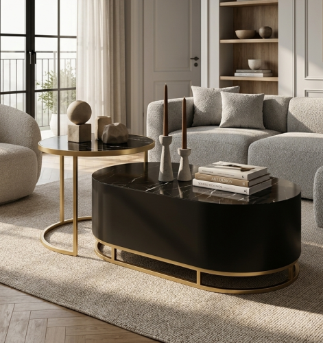 طقم طاولتين تقديم بسطح رخام صناعي - تصميم أنيق