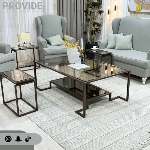 طقم طاولة تقديم مع 4 طاولات خدمة – تصميم عصري بإطا...