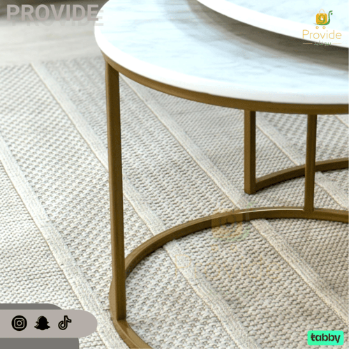 طقم طاولة حديد مع خشب شكل رخام ذهبي