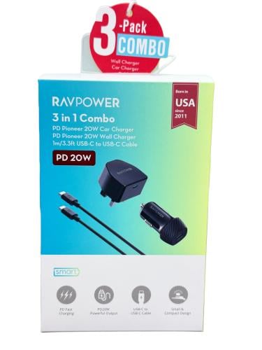 راف بور شاحن جوال بيت و سيارة و كيبل 20W