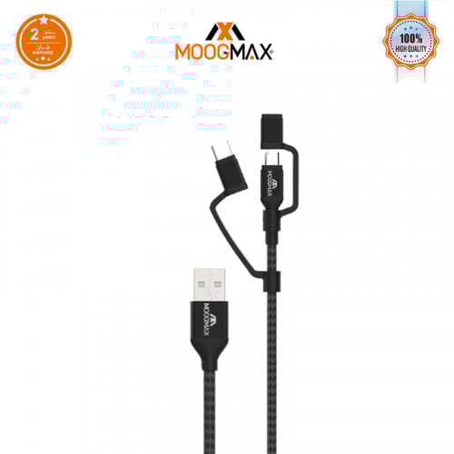 كيبل شاحن موج ماكس ثلاثي 1.5م ايفون، تايب سي، مايك...