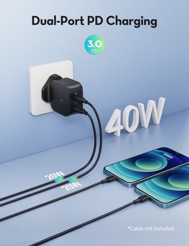 شاحن جداري راف باور منفذين PD بقوة 40 واط - اسود