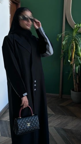 عبايه كتان اسود - كم كتان صيفي مع طرحه مجانا