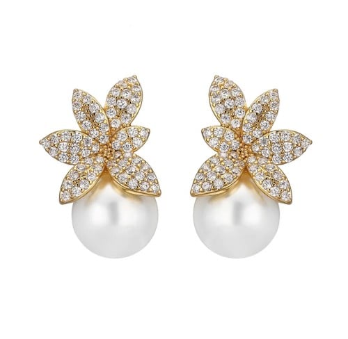 حلق دياري الؤلؤ والزركون مطلي