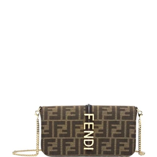 محفظة Fendigraphy بسلسلة محفظة من القماش بلون بني...