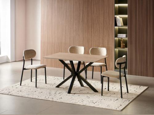 طقم طاولة طعام مودرن بلون ترافرتينو وقاعدة معدنية...