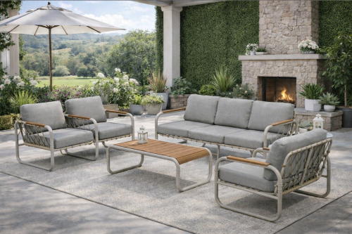 جلسة خارجية مودرن فاخرة لـ 7 أشخاص بتفاصيل حبال وذ...