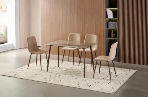 طاولة طعام بني سطح زجاج شفاف مستطيل - 4 كراسي