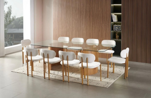 طاولة طعام سطح زجاج بقواعد ترفرتينو غامق - 10 كراس...