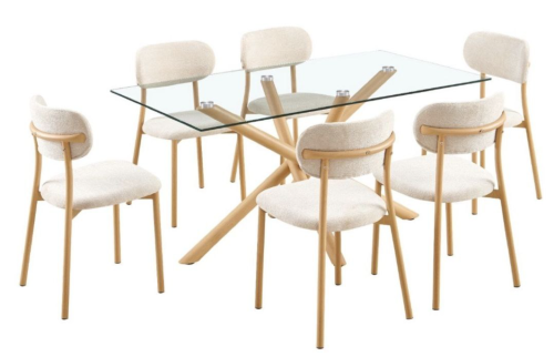 طاولة طعام سطح زجاج شفاف - 6 كراسي