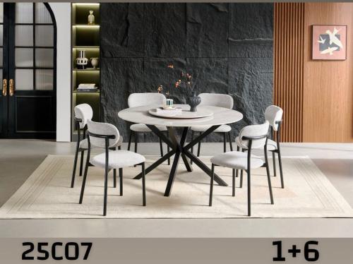 طقم طاولة طعام دائرية مودرن رمادي بسطح سيراميك مع...