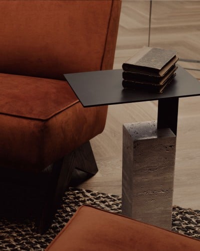 طاولة خدمة بسطح معدني وقاعدة رخام