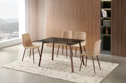 طاولة طعام بني سطح زجاج مظلل مستطيل - 4 كراسي