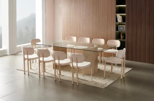 طاولة طعام سطح زجاج بقواعد ترفرتينو - 10 كراسي