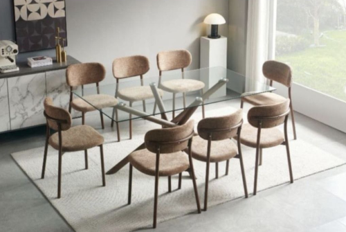 طاولة طعام بني سطح زجاج شفاف - 8 كراسي