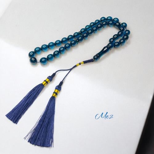Iranian saffron rosary, transparent blue, sound and ring, and its scent with a fragrant fabric
